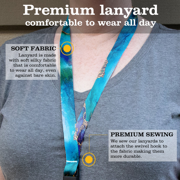 Buttonsmith Lagoon Breakaway Lanyard - with Buckle and Flat Ring - Made in the USA - Buttonsmith Inc.