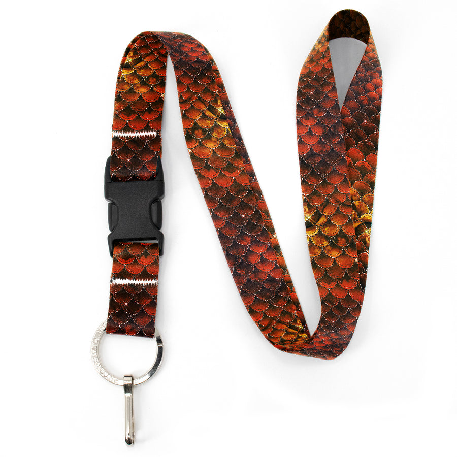 Buttonsmith Orange Mermaid Scales Premium Lanyard - with Buckle and Flat Ring - Made in the USA - Buttonsmith Inc.