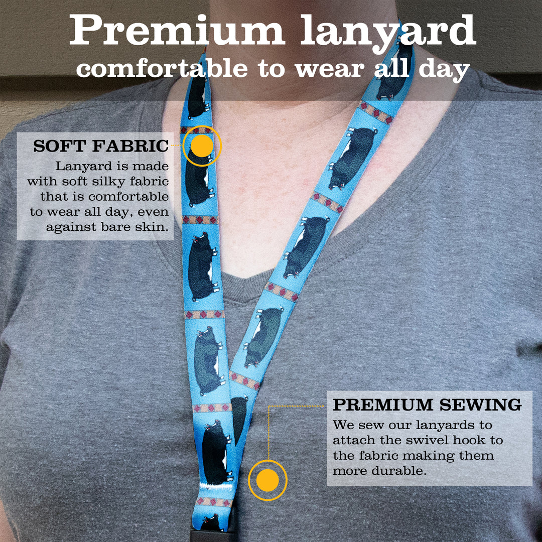 Buttonsmith Pig Breakaway Lanyard - with Buckle and Flat Ring - Based on Rebecca McGovern Art - Officially Licensed - Made in the USA - Buttonsmith Inc.