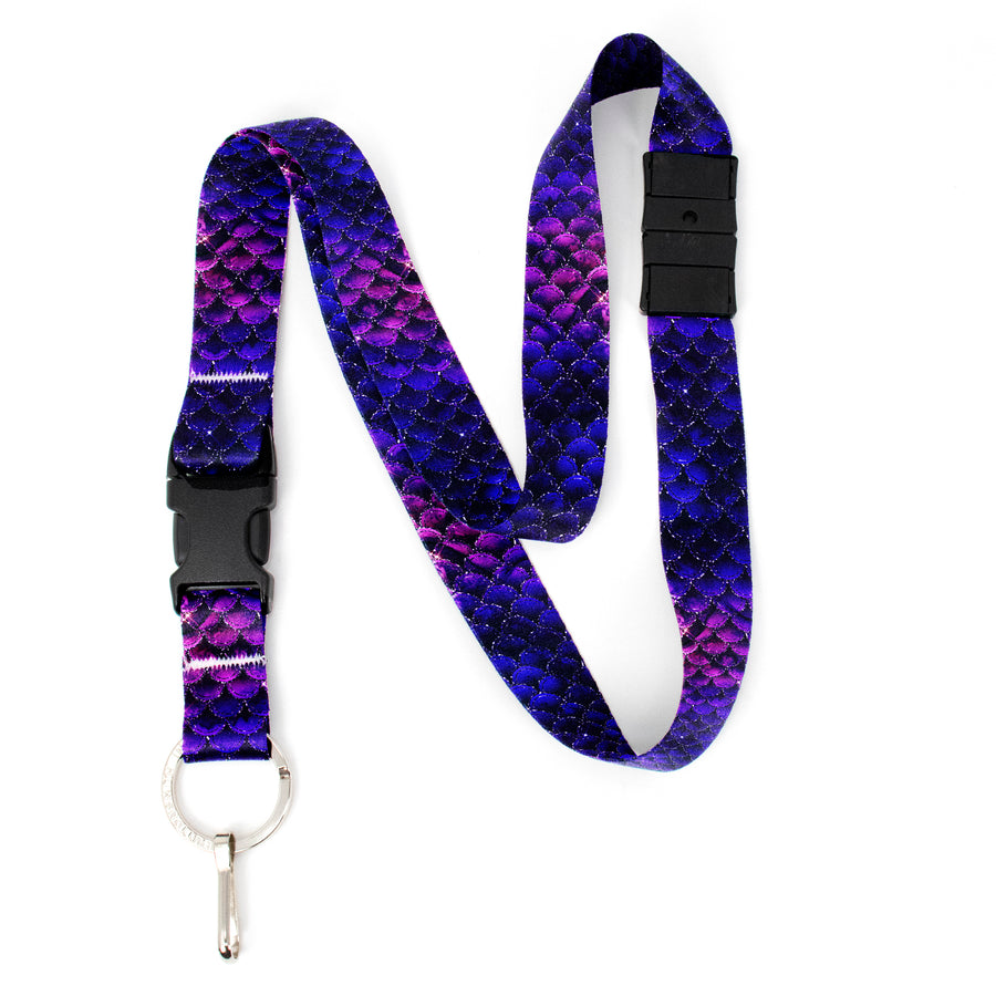 Buttonsmith Purple Mermaid Scales Breakaway Lanyard - with Buckle and Flat Ring - Made in the USA - Buttonsmith Inc.