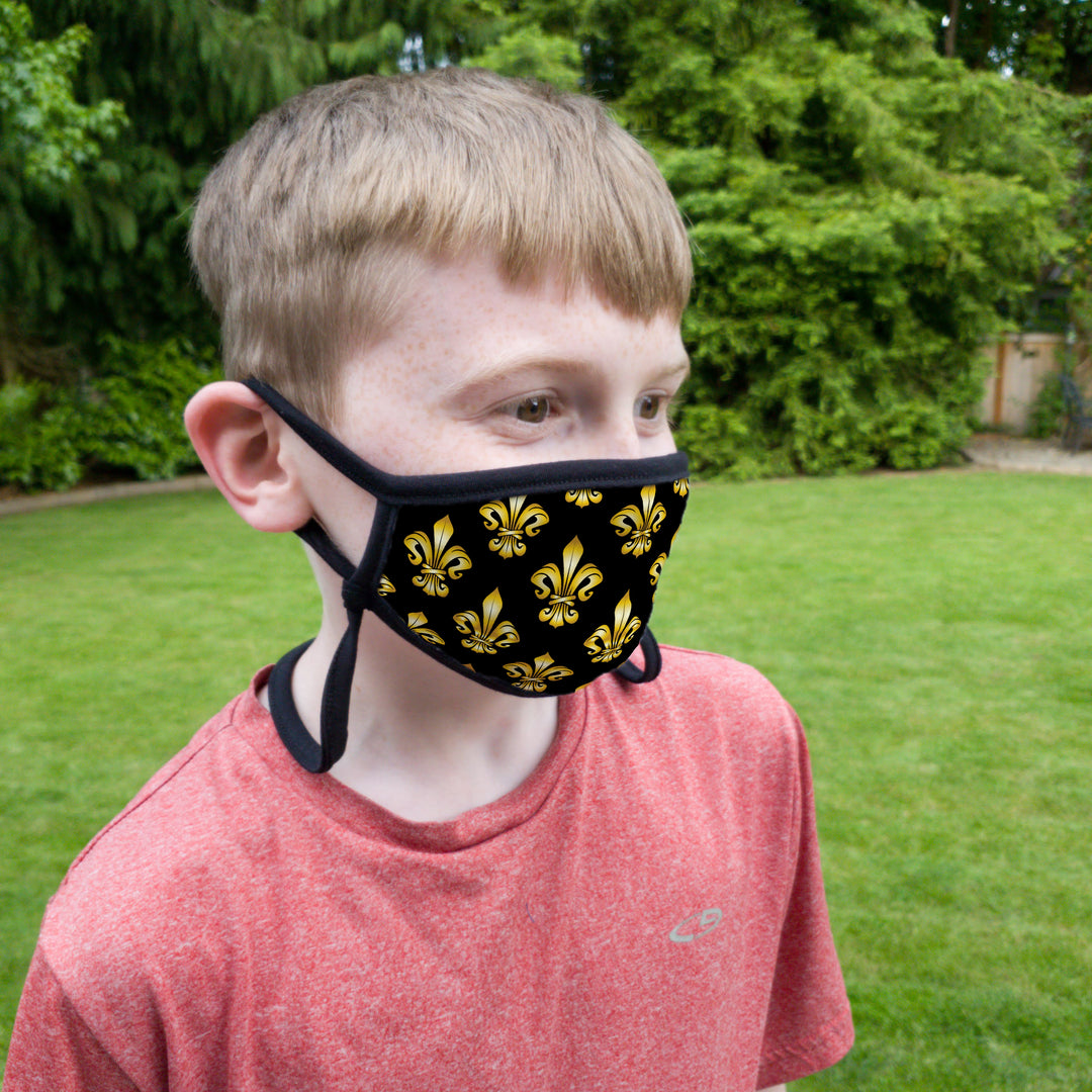 Buttonsmith Fleur-de-Lis Youth Adjustable Face Mask with Filter Pocket - Made in the USA - Buttonsmith Inc.