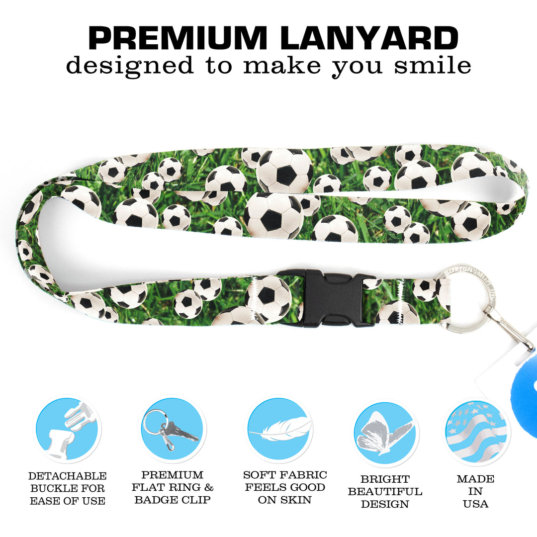 Buttonsmith Soccer Premium Lanyard - with Buckle and Flat Ring - Made in the USA - Buttonsmith Inc.