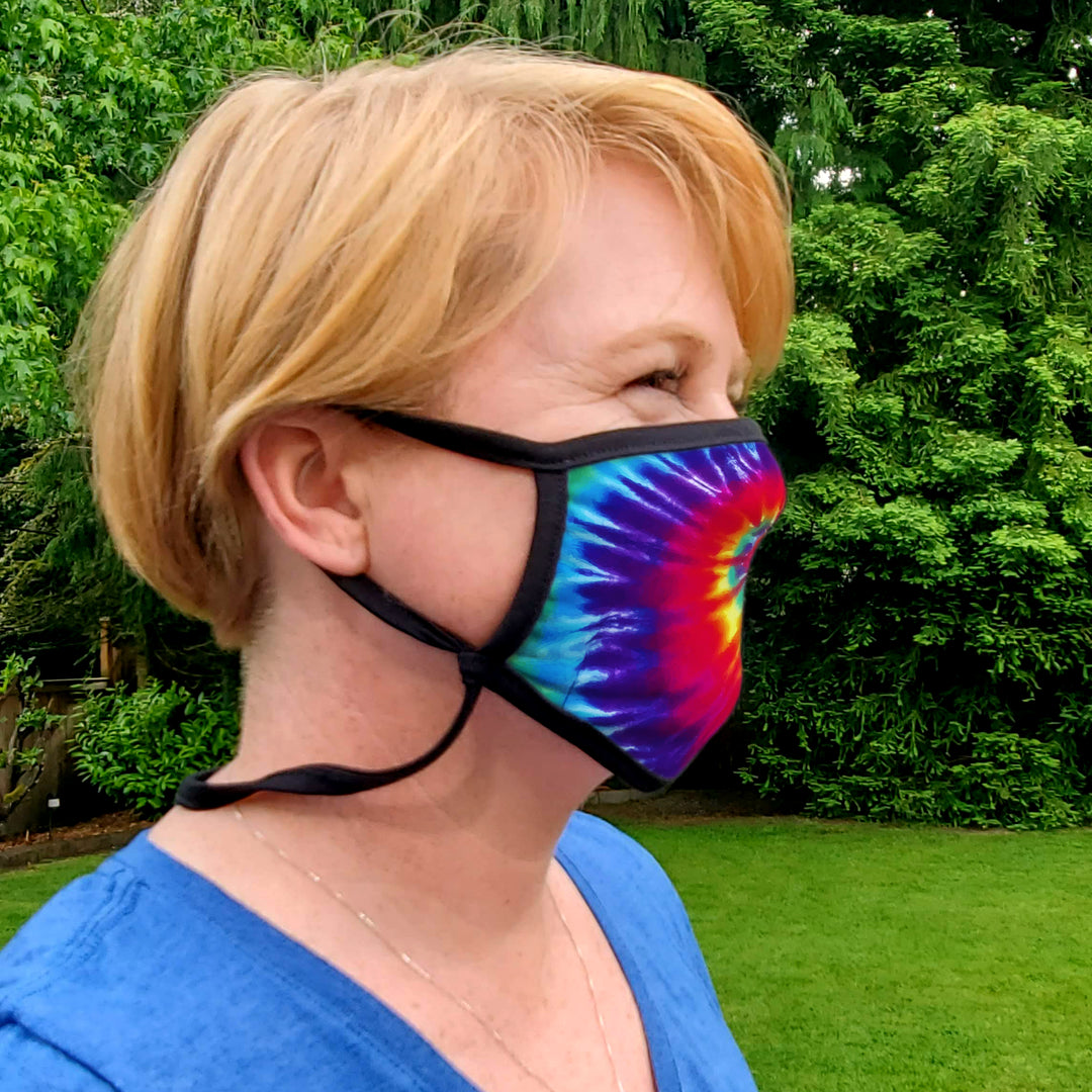 Buttonsmith Rainbow Tie Dye Adult Adjustable Face Mask with Filter Pocket - Made in the USA - Buttonsmith Inc.