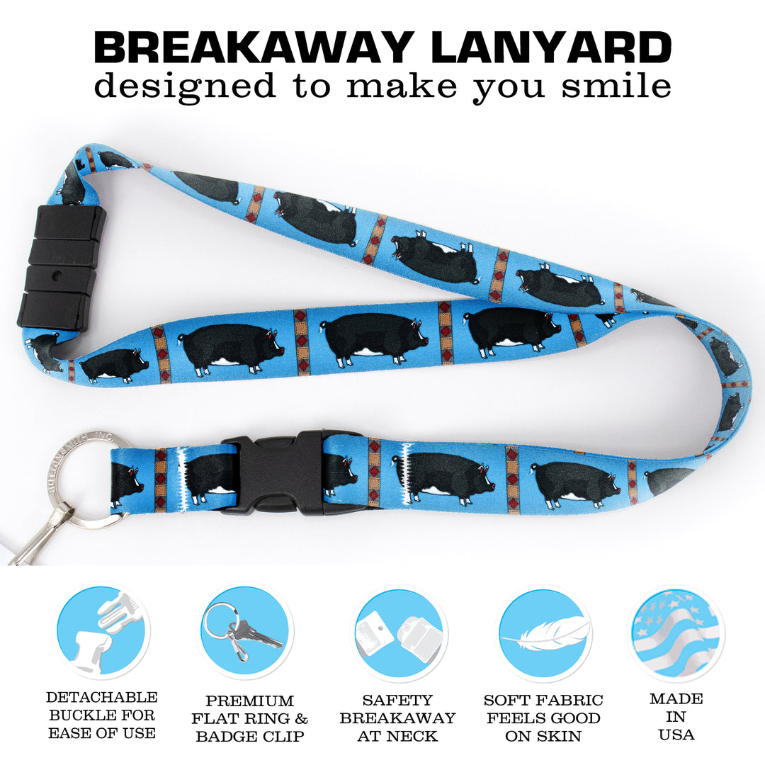 Buttonsmith Pig Breakaway Lanyard - with Buckle and Flat Ring - Based on Rebecca McGovern Art - Officially Licensed - Made in the USA - Buttonsmith Inc.