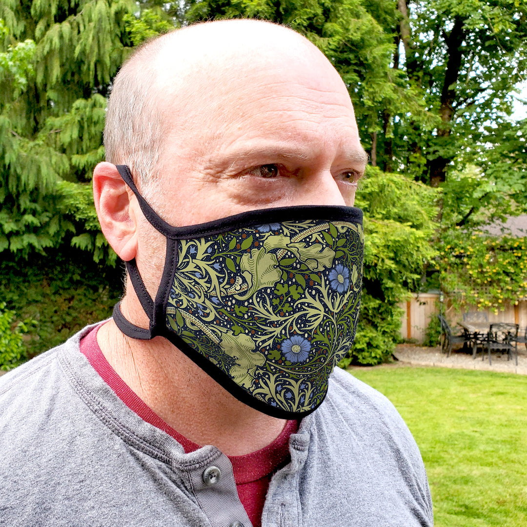 Buttonsmith William Morris Seaweed Adult Adjustable Face Mask with Filter Pocket - Made in the USA - Buttonsmith Inc.