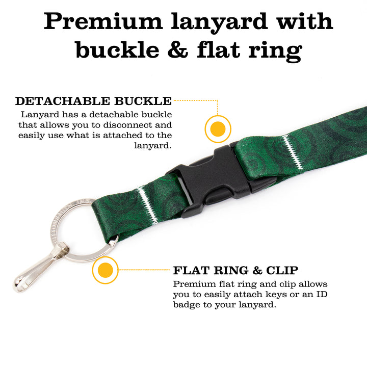 Buttonsmith Emerald Swirls Premium Lanyard - with Buckle and Flat Ring - Made in the USA - Buttonsmith Inc.