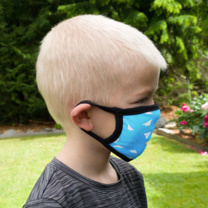 Buttonsmith Paper Airplanes Youth Adjustable Face Mask with Filter Pocket - Made in the USA - Buttonsmith Inc.