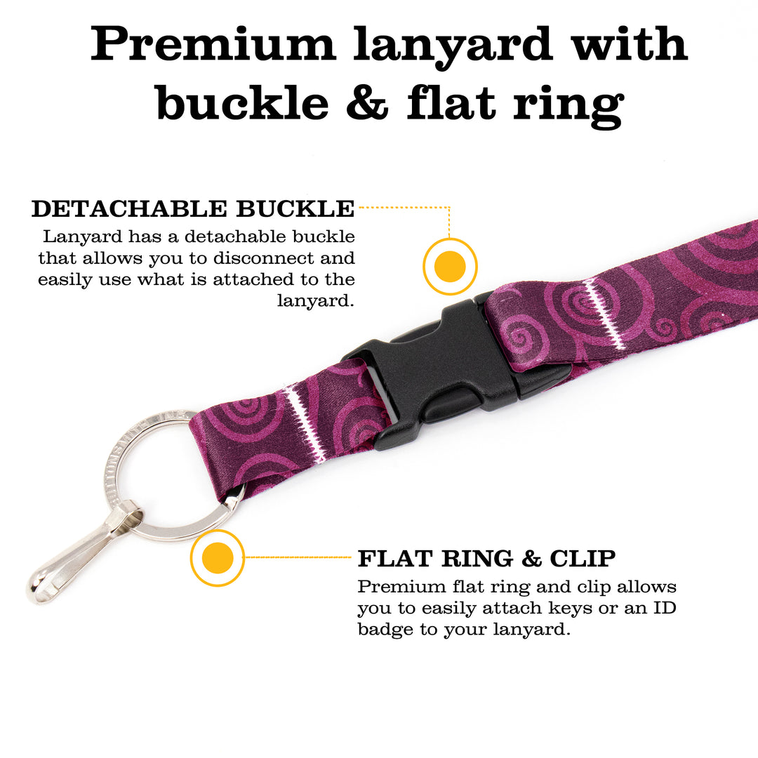 Buttonsmith Ruby Swirls Premium Lanyard - with Buckle and Flat Ring - Made in the USA - Buttonsmith Inc.