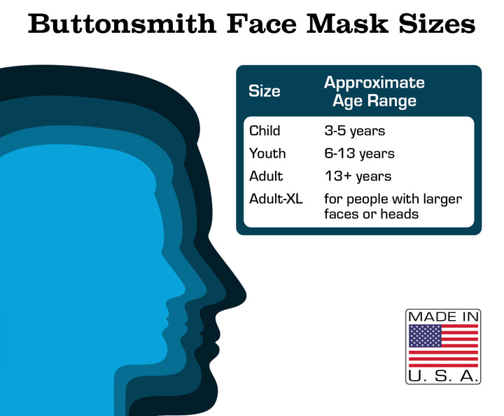 Buttonsmith Hearts Adult XL Adjustable Face Mask with Filter Pocket - Made in the USA - Buttonsmith Inc.