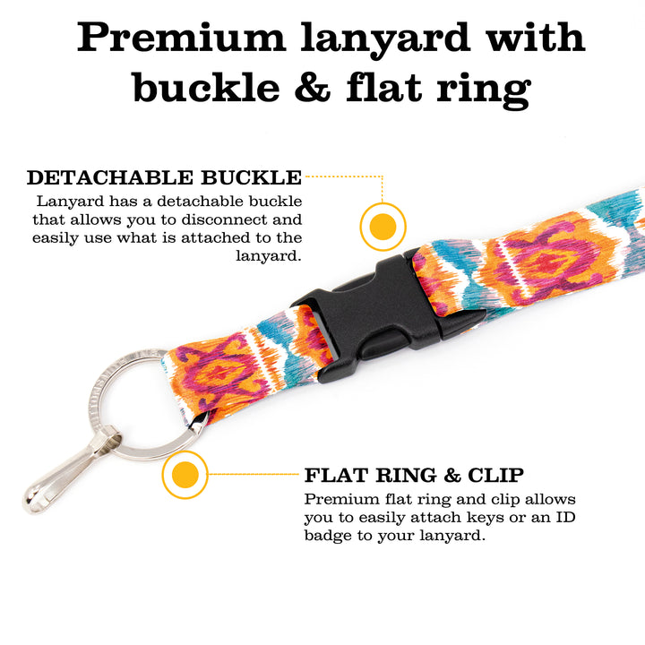 Buttonsmith Ikat Pattern Premium Lanyard - with Buckle and Flat Ring - Made in the USA - Buttonsmith Inc.