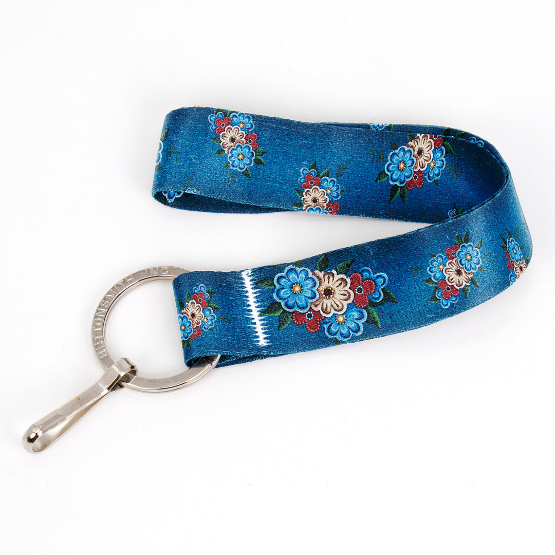 Buttonsmith Quilted Flowers Wristlet Key Chain Lanyard - Short Length with Flat Key Ring and Clip - Based on Rebecca McGovern Art - Officially Licensed - Made in the USA - Buttonsmith Inc.