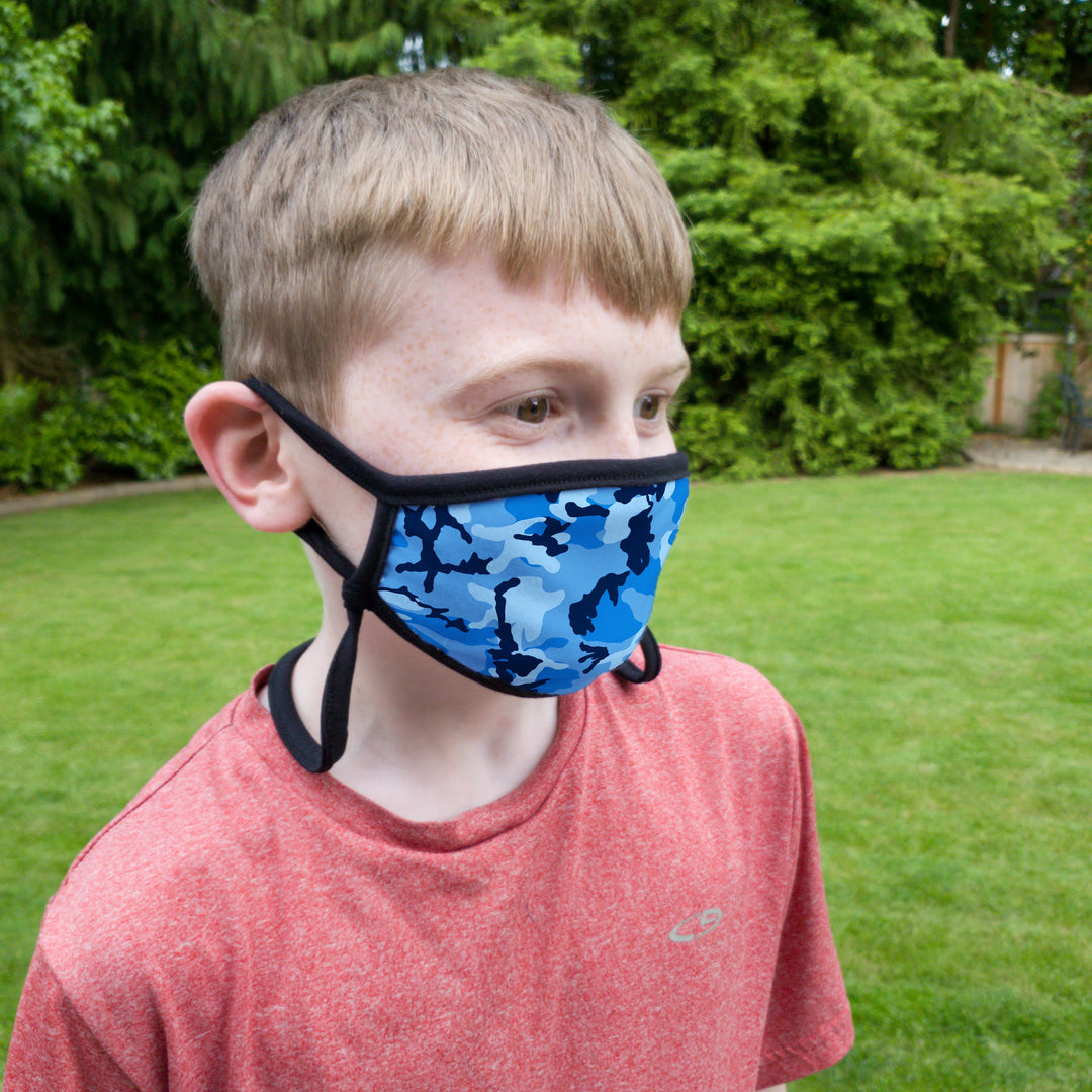 Buttonsmith Blue Camo Adult Adjustable Face Mask with Filter Pocket - Made in the USA - Buttonsmith Inc.