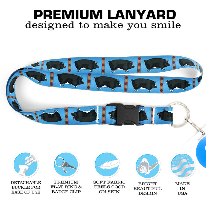 Buttonsmith Pig Premium Lanyard - with Buckle and Flat Ring - Based on Rebecca McGovern Art - Officially Licensed - Made in the USA - Buttonsmith Inc.