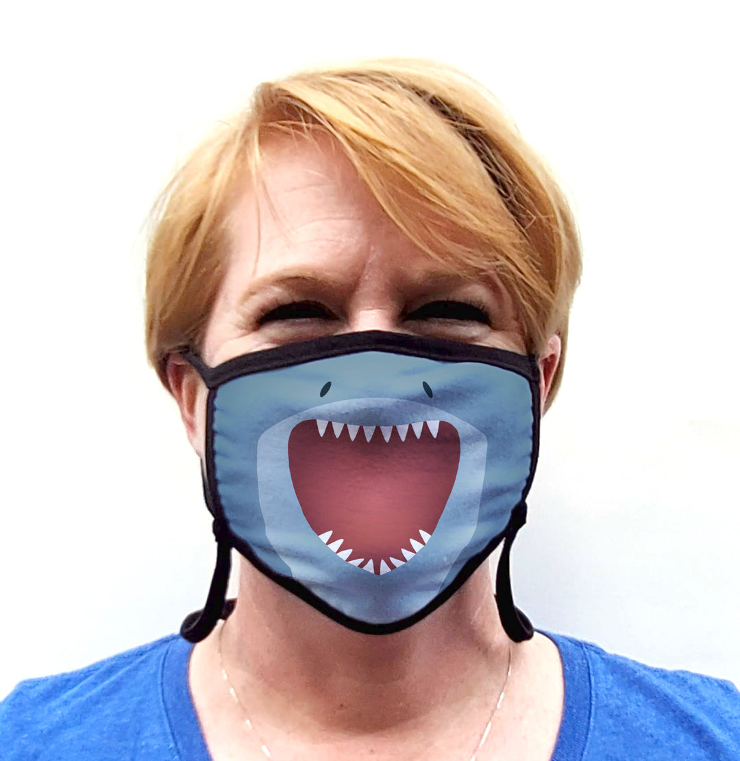 Buttonsmith Cartoon Shark Face Adult Adjustable Face Mask with Filter Pocket - Made in the USA - Buttonsmith Inc.