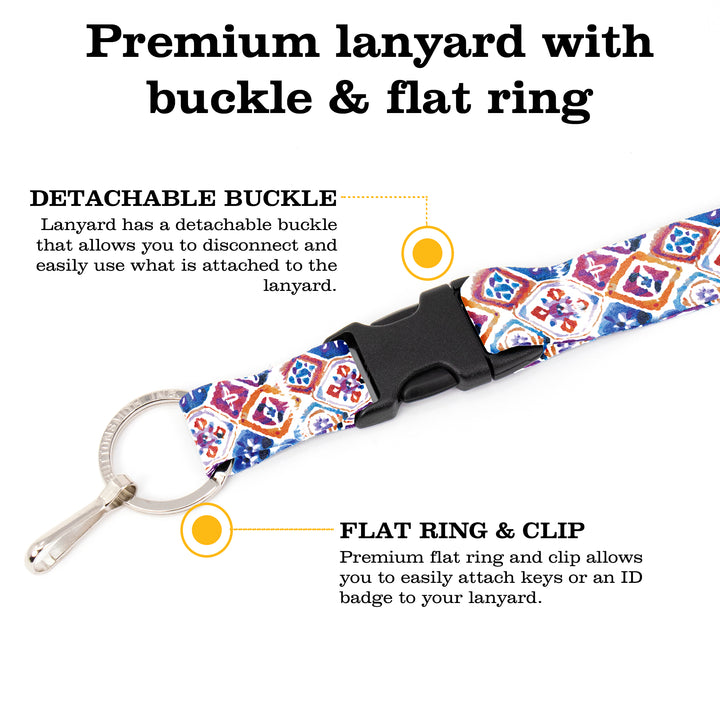 Buttonsmith Ikat Pattern Premium Lanyard - with Buckle and Flat Ring - Made in the USA - Buttonsmith Inc.