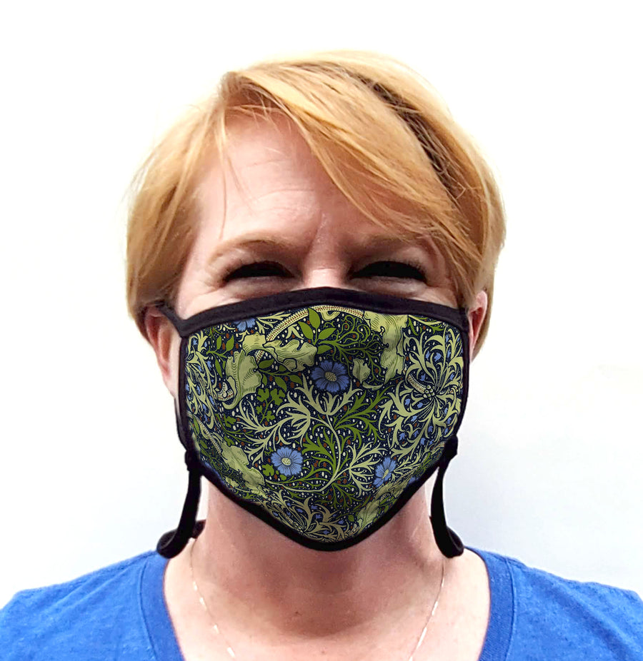 Buttonsmith William Morris Seaweed Adult Adjustable Face Mask with Filter Pocket - Made in the USA - Buttonsmith Inc.