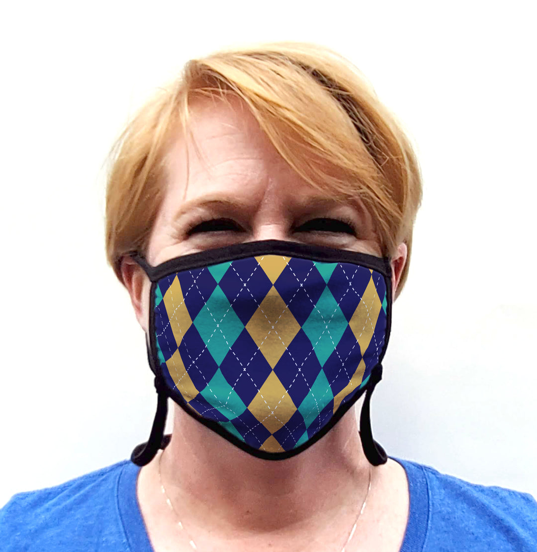 Buttonsmith Argyle Adult Adjustable Face Mask with Filter Pocket - Made in the USA - Buttonsmith Inc.