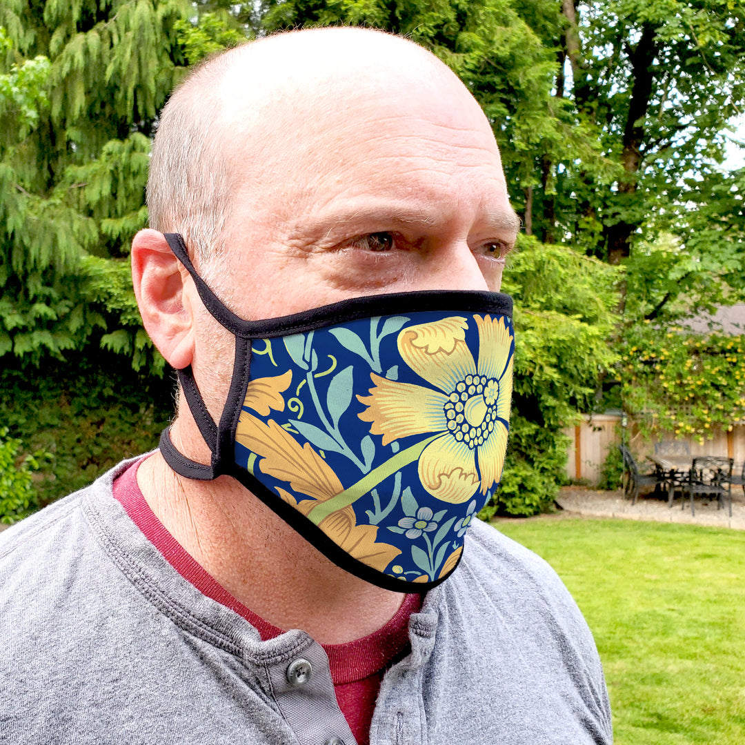 Buttonsmith William Morris Compton Blue Youth Adjustable Face Mask with Filter Pocket - Made in the USA - Buttonsmith Inc.