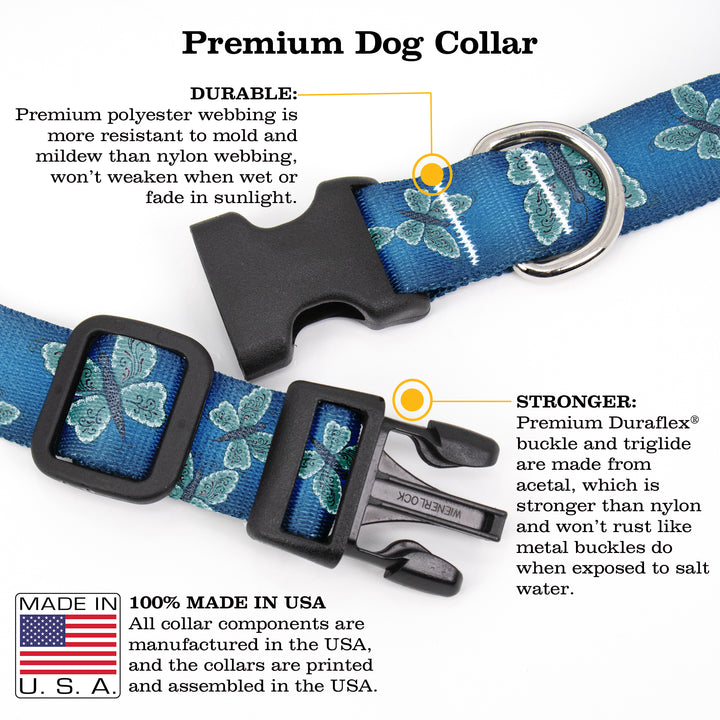 Buttonsmith McGovern Blue Butterflies Dog Collar - Made in the USA - Buttonsmith Inc.