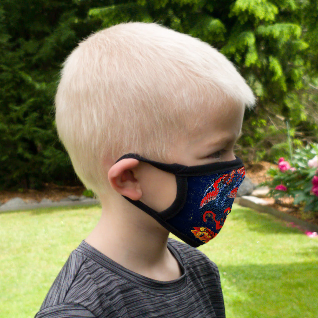 Buttonsmith Hokusai Phoenix Child Face Mask with Filter Pocket - Made in the USA - Buttonsmith Inc.