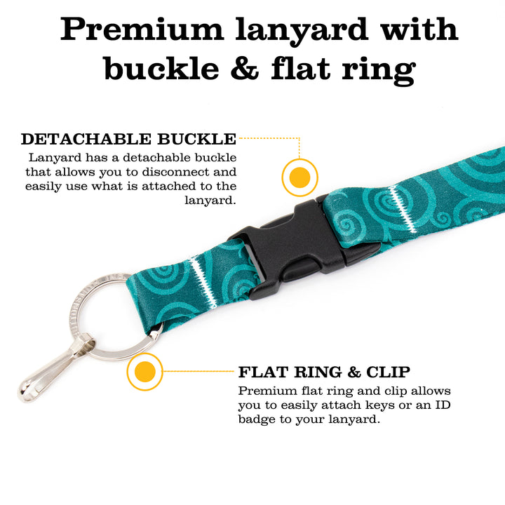 Buttonsmith Aquamarine Swirls Premium Lanyard - with Buckle and Flat Ring - Made in the USA - Buttonsmith Inc.