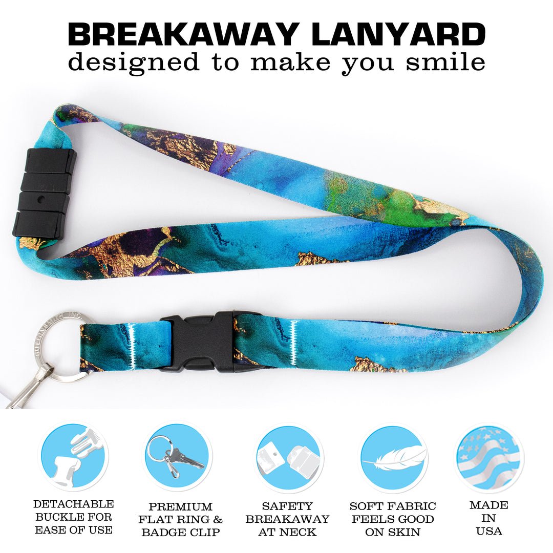 Buttonsmith Lagoon Breakaway Lanyard - with Buckle and Flat Ring - Made in the USA - Buttonsmith Inc.