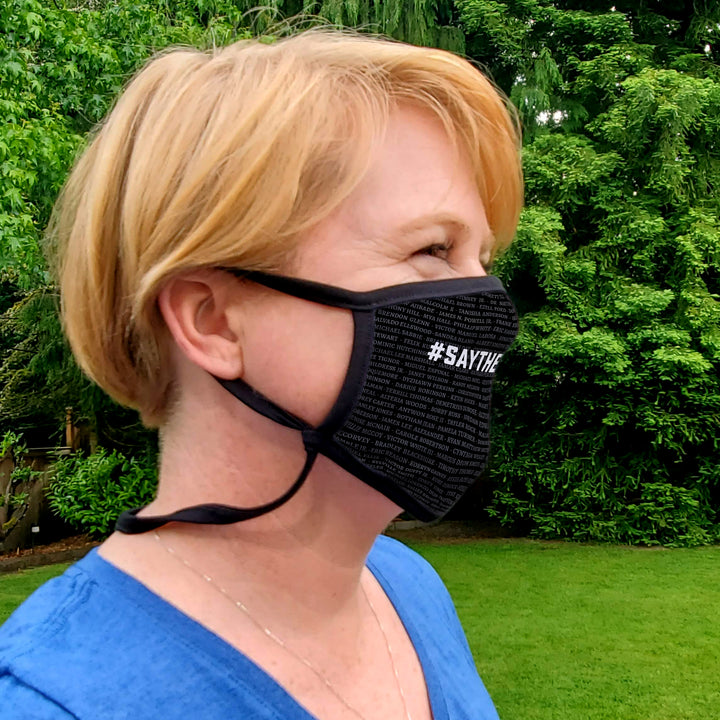 Buttonsmith Say Their Names Adult XL Adjustable Face Mask with Filter Pocket - Made in the USA - Buttonsmith Inc.