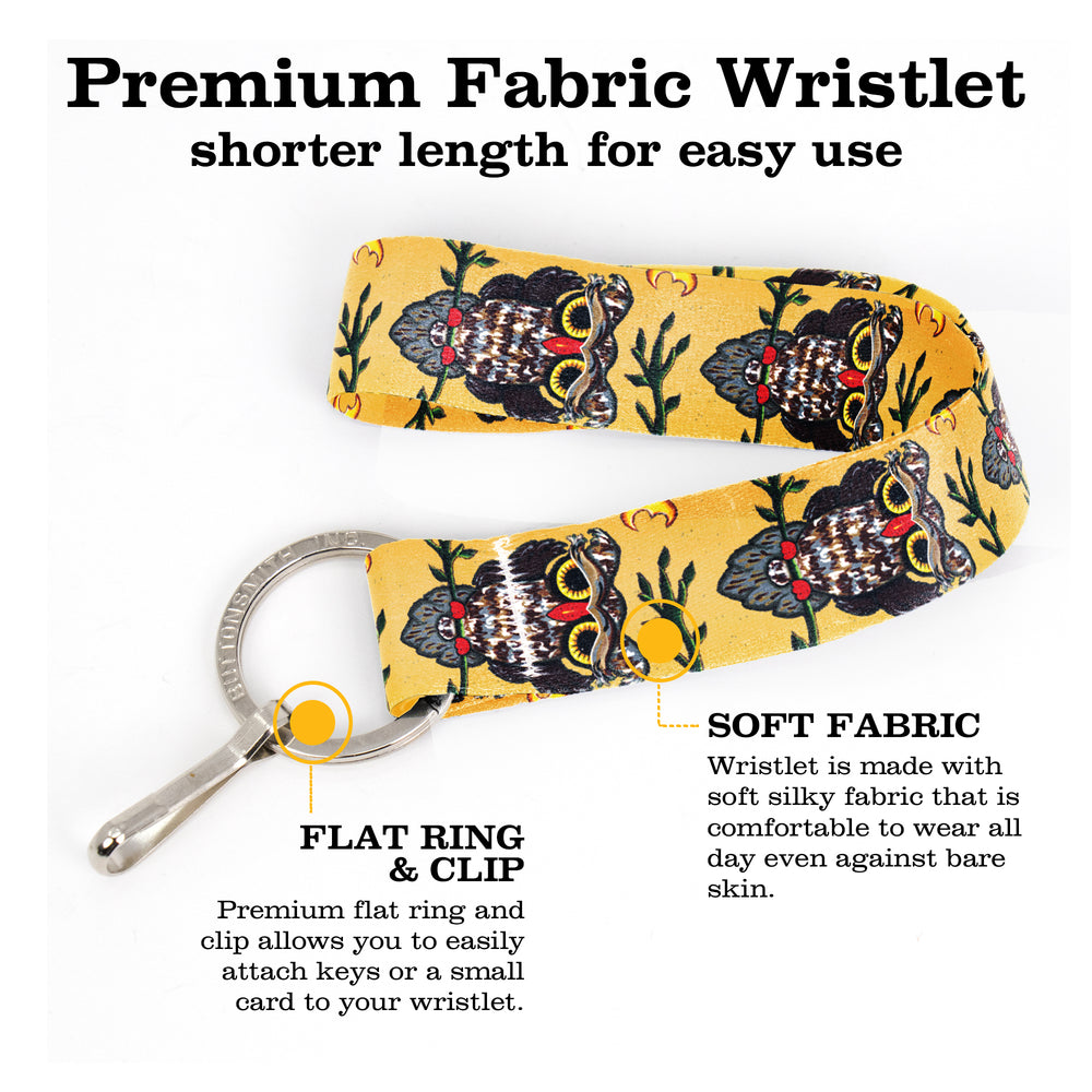 Buttonsmith Owl Wristlet Key Chain Lanyard - Short Length with Flat Key Ring and Clip - Based on Rebecca McGovern Art - Officially Licensed - Made in the USA - Buttonsmith Inc.