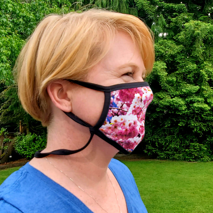 Buttonsmith Cherry Blossoms Adult Adjustable Face Mask with Filter Pocket - Made in the USA - Buttonsmith Inc.