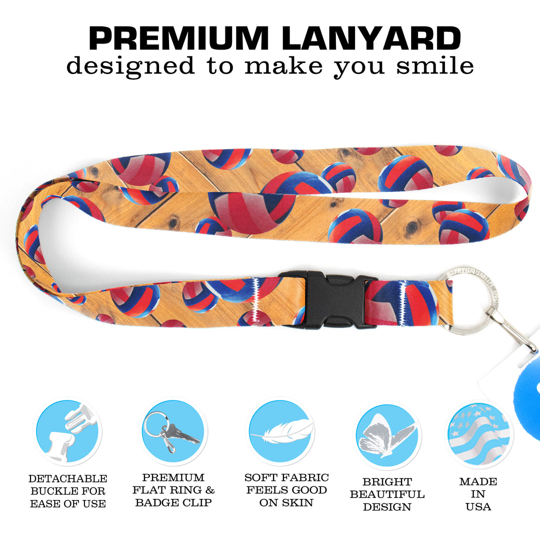 Buttonsmith Volleyball Premium Lanyard - with Buckle and Flat Ring - Made in the USA - Buttonsmith Inc.