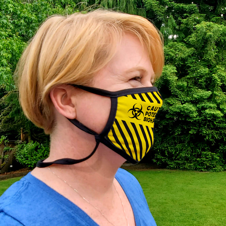 Buttonsmith Caution Tape Adult Adjustable Face Mask with Filter Pocket - Made in the USA - Buttonsmith Inc.