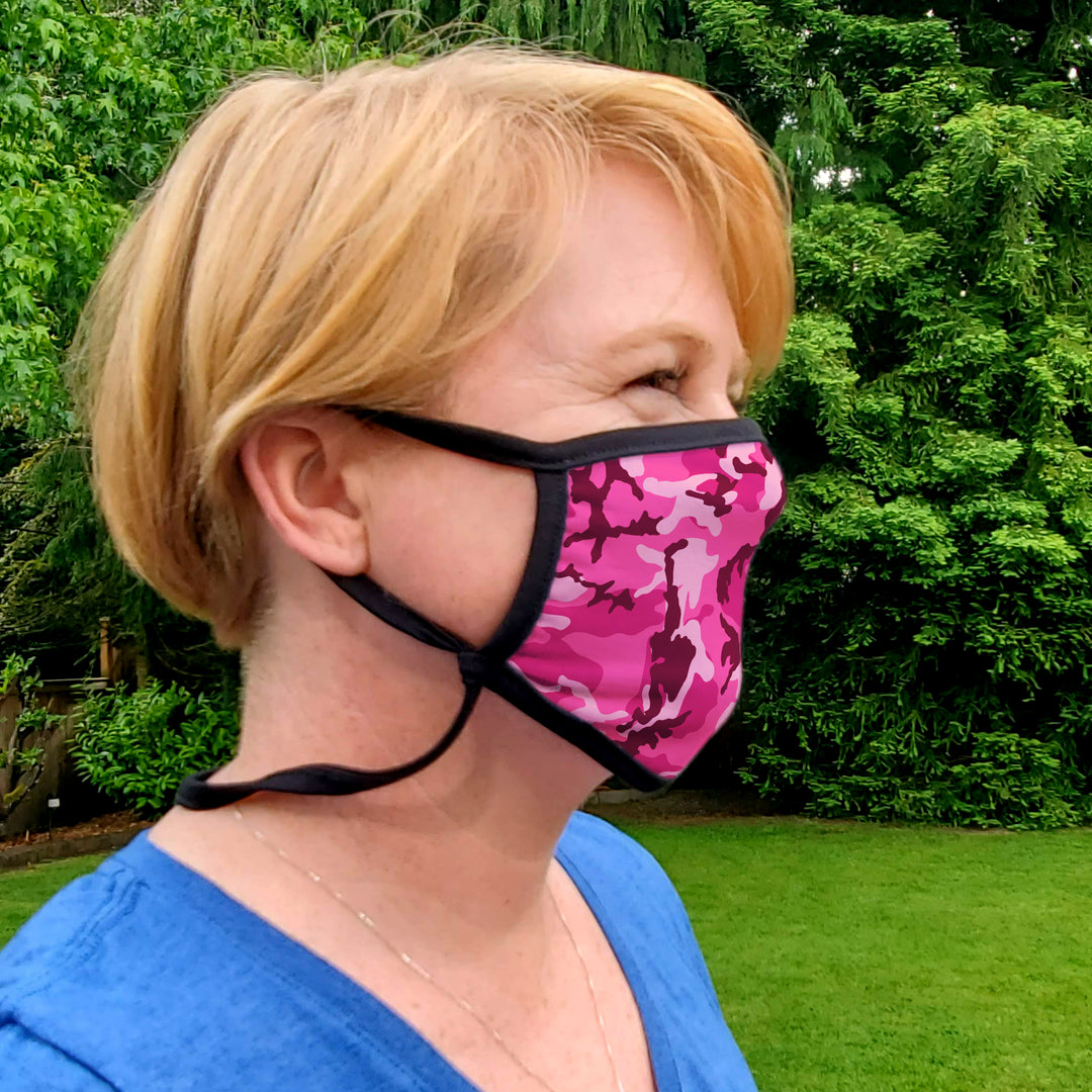 Buttonsmith Pink Camo Adult XL Adjustable Face Mask with Filter Pocket - Made in the USA - Buttonsmith Inc.