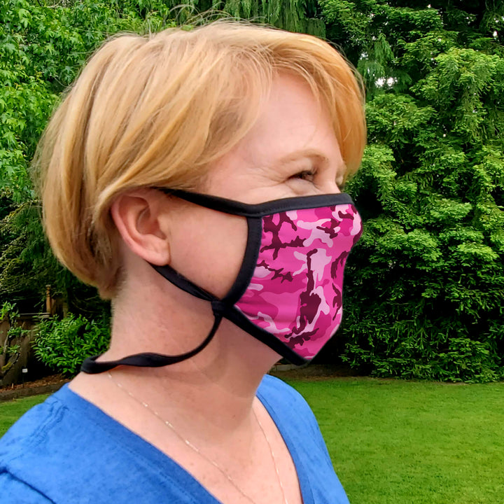 Buttonsmith Pink Camo Youth Adjustable Face Mask with Filter Pocket - Made in the USA - Buttonsmith Inc.