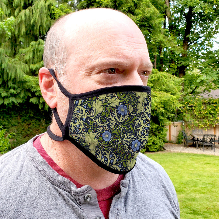 Buttonsmith William Morris Seaweed Adult XL Adjustable Face Mask with Filter Pocket - Made in the USA - Buttonsmith Inc.