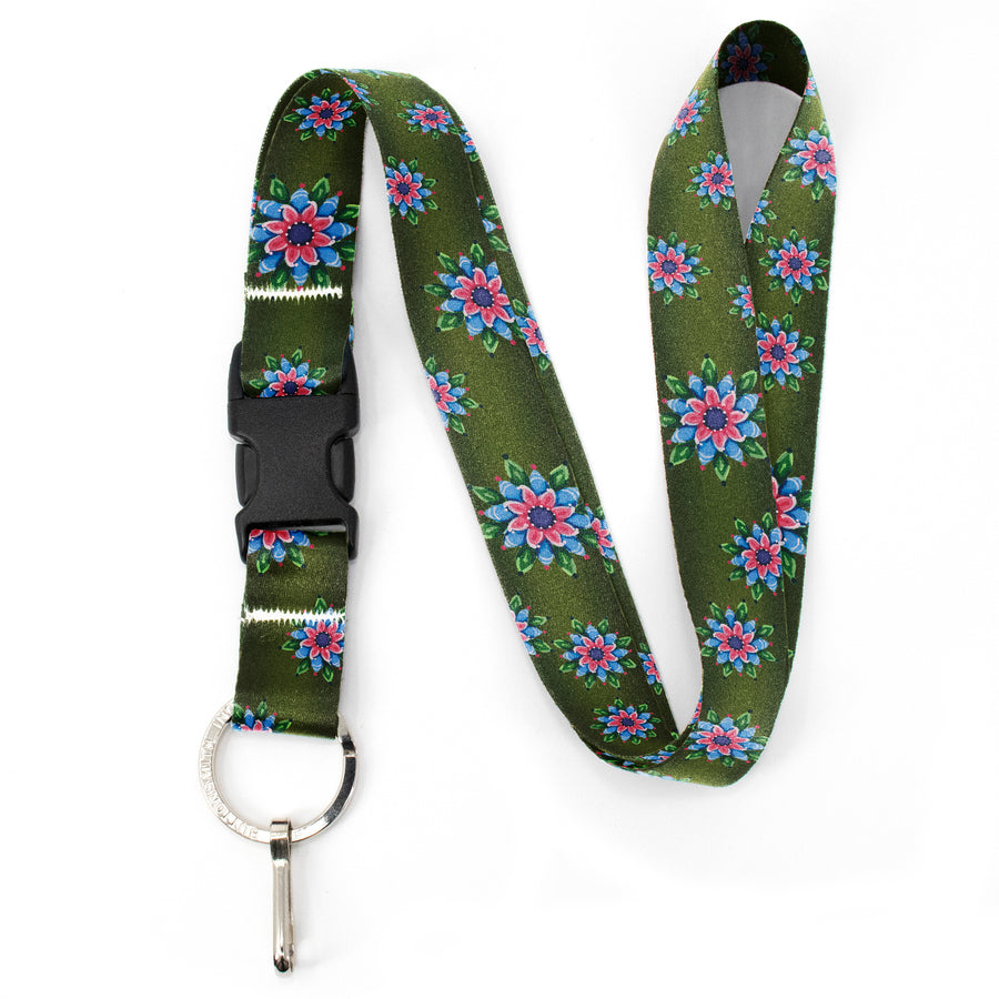 Buttonsmith Pink Rosemaling Premium Lanyard - with Buckle and Flat Ring - Based on Rebecca McGovern Art - Officially Licensed - Made in the USA - Buttonsmith Inc.