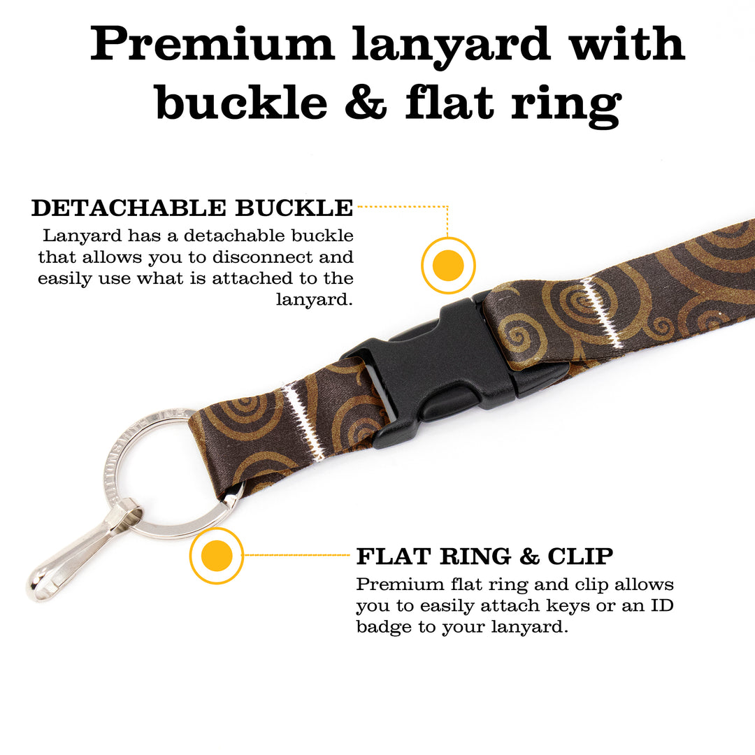 Buttonsmith Topaz Swirls Premium Lanyard - with Buckle and Flat Ring - Made in the USA - Buttonsmith Inc.