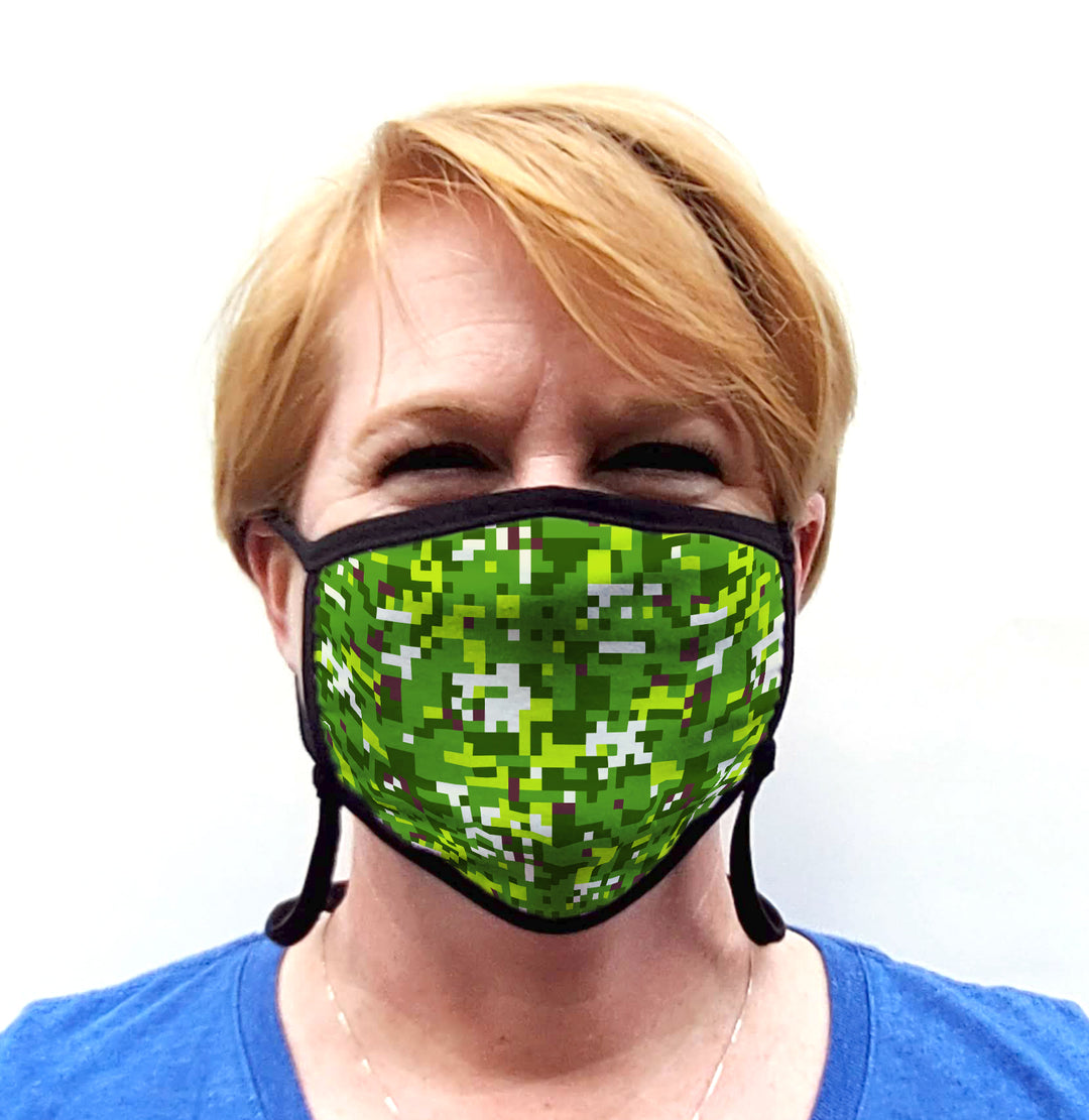 Buttonsmith PixelLand Camo Adult Adjustable Face Mask with Filter Pocket - Made in the USA - Buttonsmith Inc.