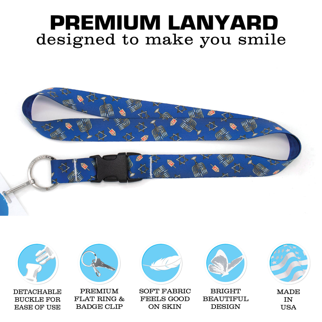 Buttonsmith Hanukkah Premium Lanyard - with Buckle and Flat Ring - Made in the USA - Buttonsmith Inc.