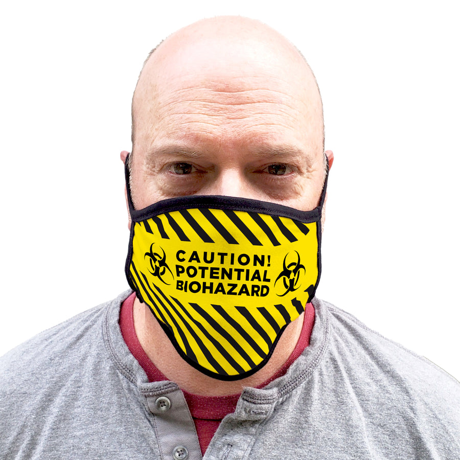 Buttonsmith Caution Tape Adult XL Adjustable Face Mask with Filter Pocket - Made in the USA - Buttonsmith Inc.