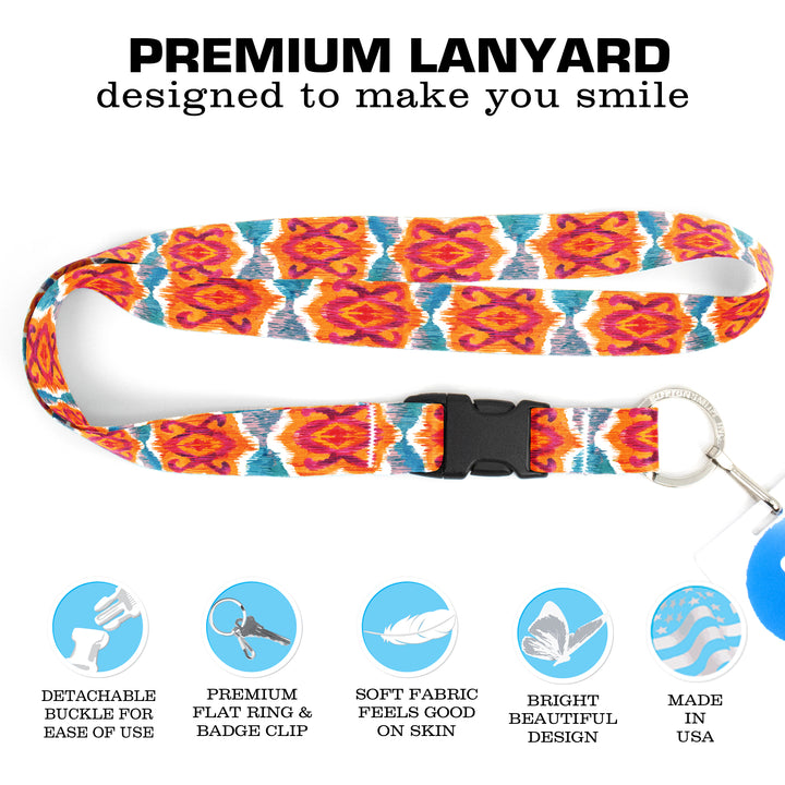 Buttonsmith Ikat Pattern Premium Lanyard - with Buckle and Flat Ring - Made in the USA - Buttonsmith Inc.