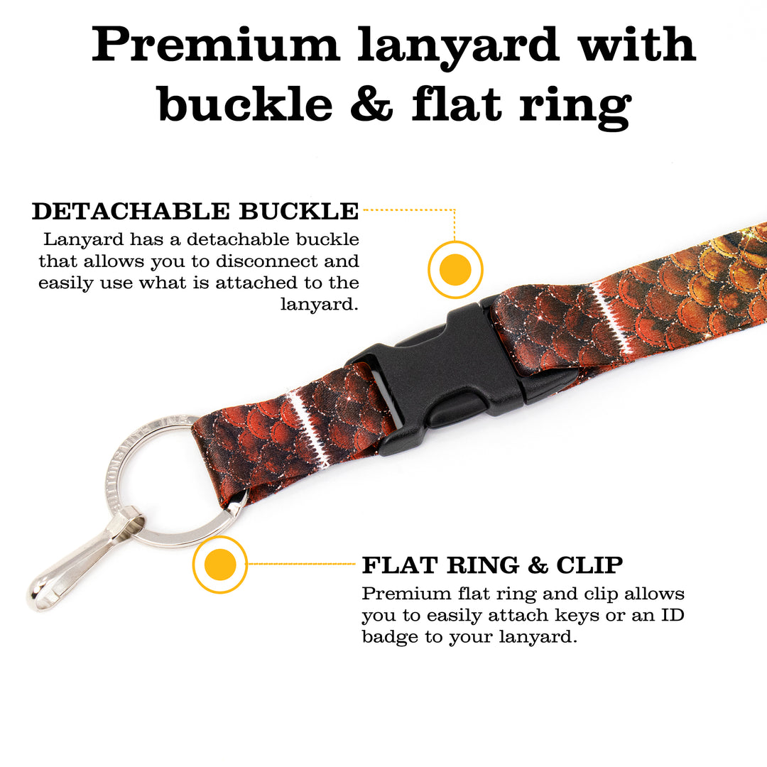 Buttonsmith Orange Mermaid Scales Premium Lanyard - with Buckle and Flat Ring - Made in the USA - Buttonsmith Inc.