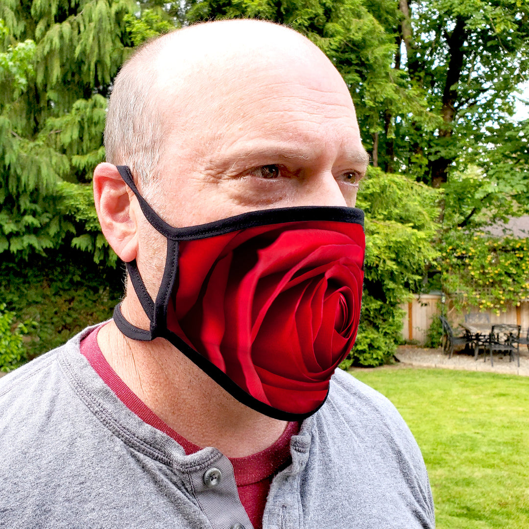 Buttonsmith Red Rose Adult Adjustable Face Mask with Filter Pocket - Made in the USA - Buttonsmith Inc.