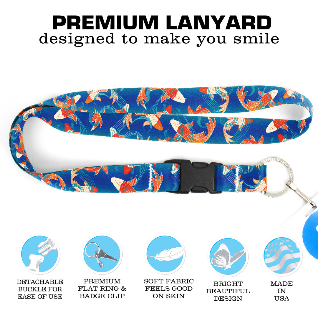 Buttonsmith Koi Pond Premium Lanyard - with Buckle and Flat Ring - Made in the USA - Buttonsmith Inc.