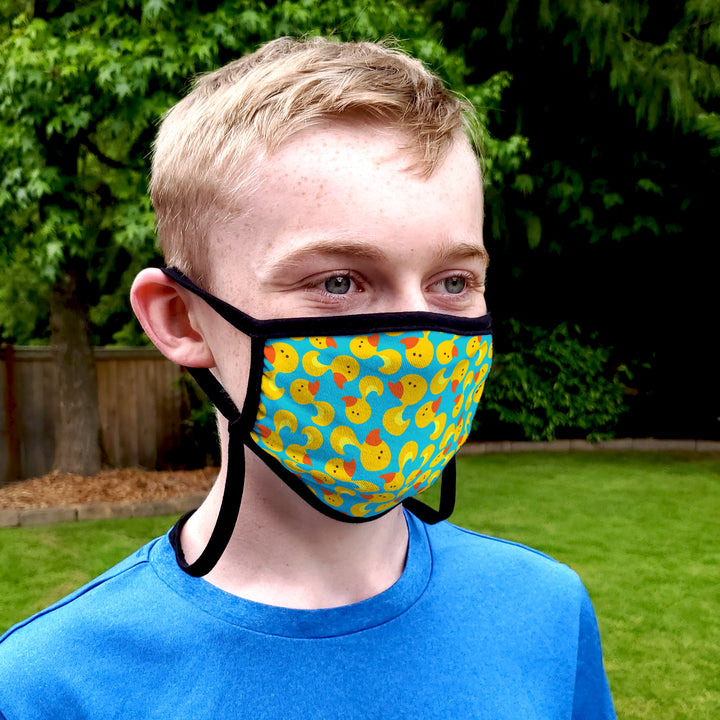 Buttonsmith Rubber Ducks Youth Adjustable Face Mask with Filter Pocket - Made in the USA - Buttonsmith Inc.