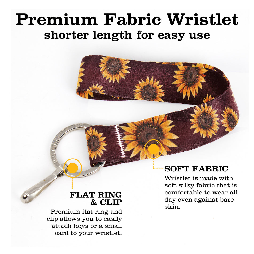 Buttonsmith Sunflower Wristlet Key Chain Lanyard - Short Length with Flat Key Ring and Clip - Based on Rebecca McGovern Art - Officially Licensed - Made in the USA - Buttonsmith Inc.