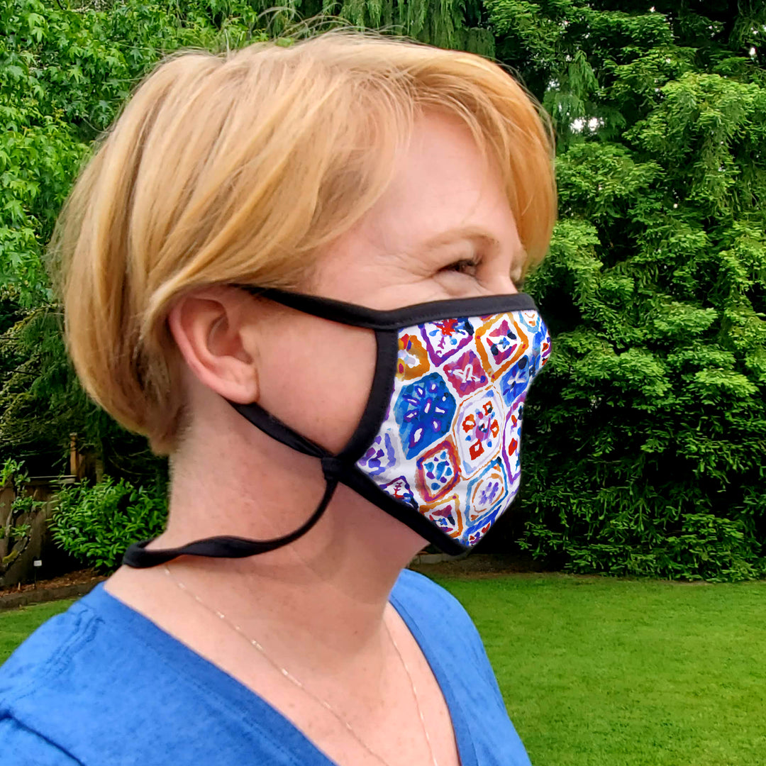 Buttonsmith Mosaic Adult XL Adjustable Face Mask with Filter Pocket - Made in the USA - Buttonsmith Inc.