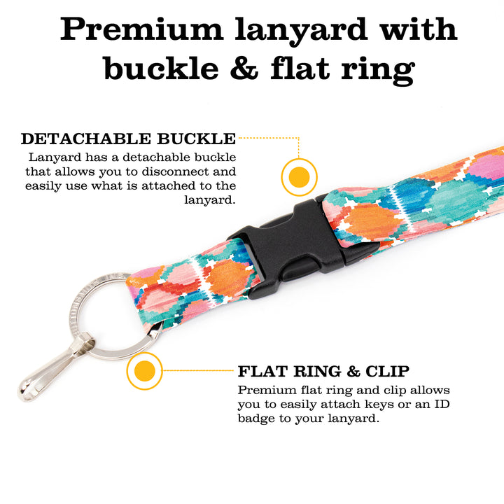 Buttonsmith Ikat Pattern Premium Lanyard - with Buckle and Flat Ring - Made in the USA - Buttonsmith Inc.