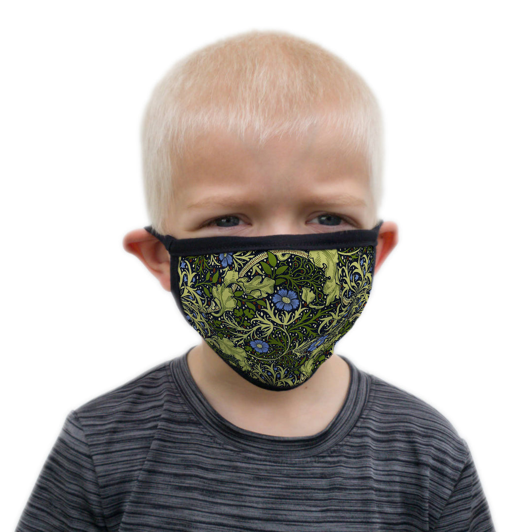 Buttonsmith William Morris Seaweed Child Face Mask with Filter Pocket - Made in the USA - Buttonsmith Inc.