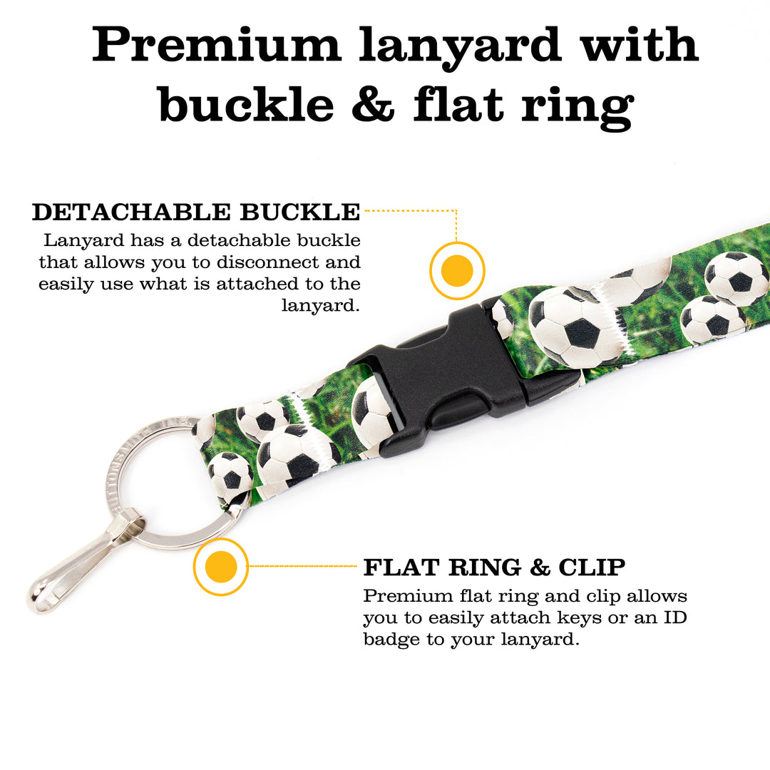 Buttonsmith Soccer Premium Lanyard - with Buckle and Flat Ring - Made in the USA - Buttonsmith Inc.