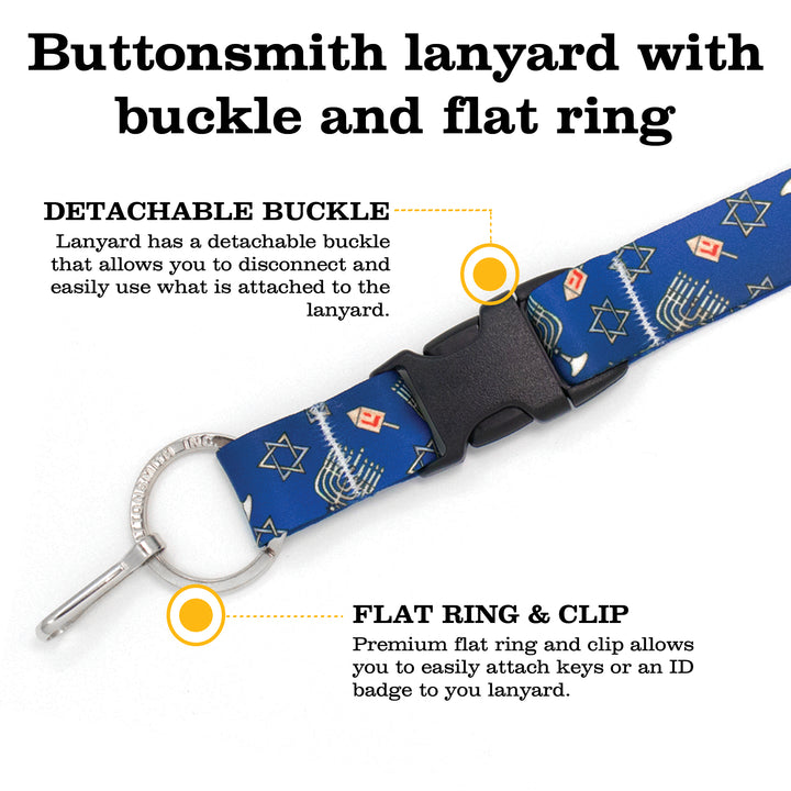 Buttonsmith Hanukkah Premium Lanyard - with Buckle and Flat Ring - Made in the USA - Buttonsmith Inc.